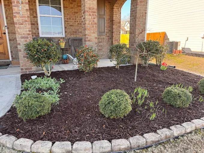 Mulched garden bed landscaping project Georgia